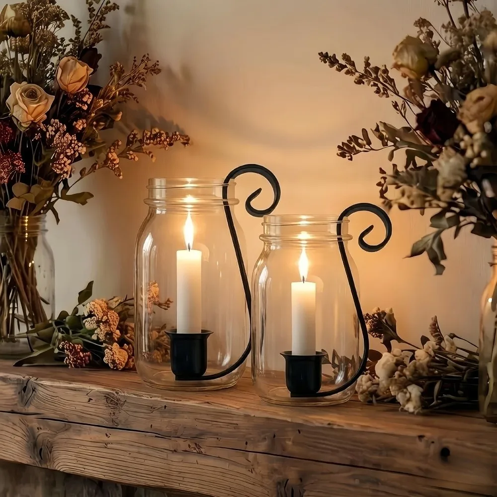 Vintage Metal Wall Mounted Candle Holder Iron Art Rustic Candle Display Rack Candle Sconce Farmhouse Decor