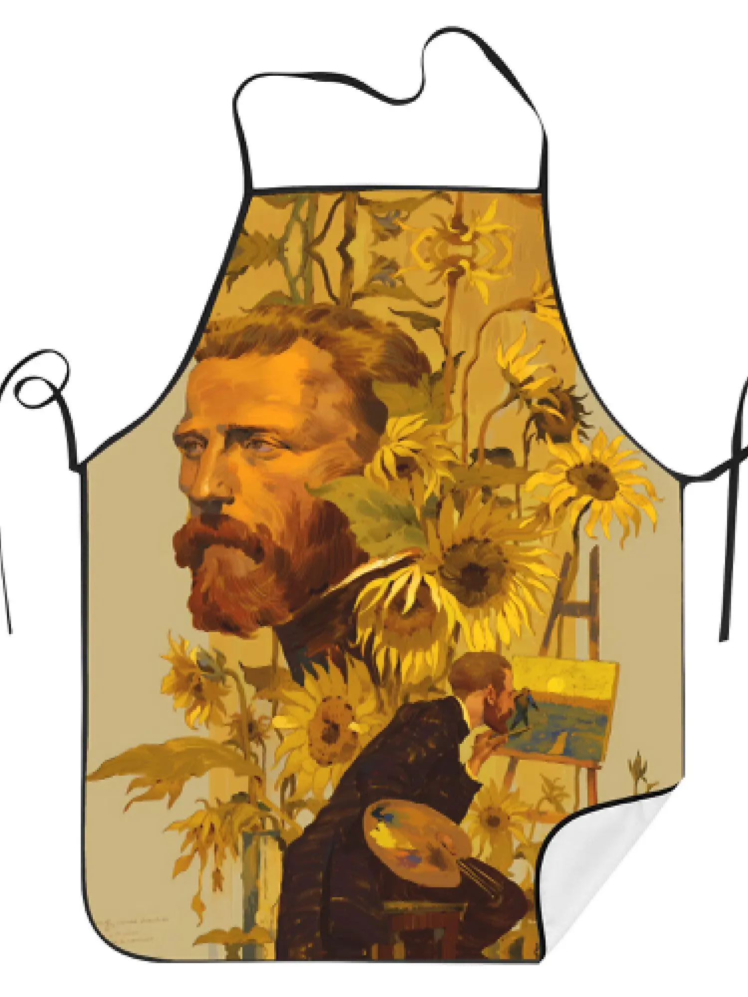 

Фартук в стиле Ван Гога, винтажный принт «Подсолнух и звездная ночь», тканая ткань, легкая стрейч, для мужчин и женщин, приготовление пищи и выпечки