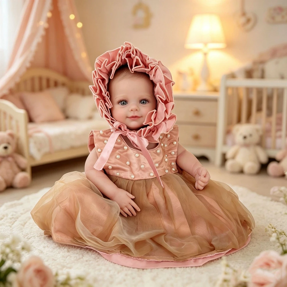 Newborn Photography Props Baby Girl Dress with Bonnet Set Handcrafted Pearl Pink Tutu Romper Infant Photoshoot Studio Outfits