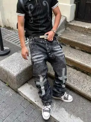 Fashionable High Street Double Waisted Lace Up Micro Flared men Jeans Y2K Retro Harajuku Washed Design for Men and Women Jeans