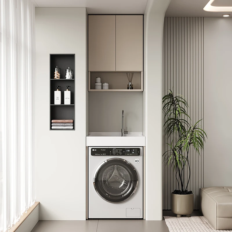 Small apartment honeycomb aluminum washing machine integrated basin small size laundry pool balcony with rubbing board