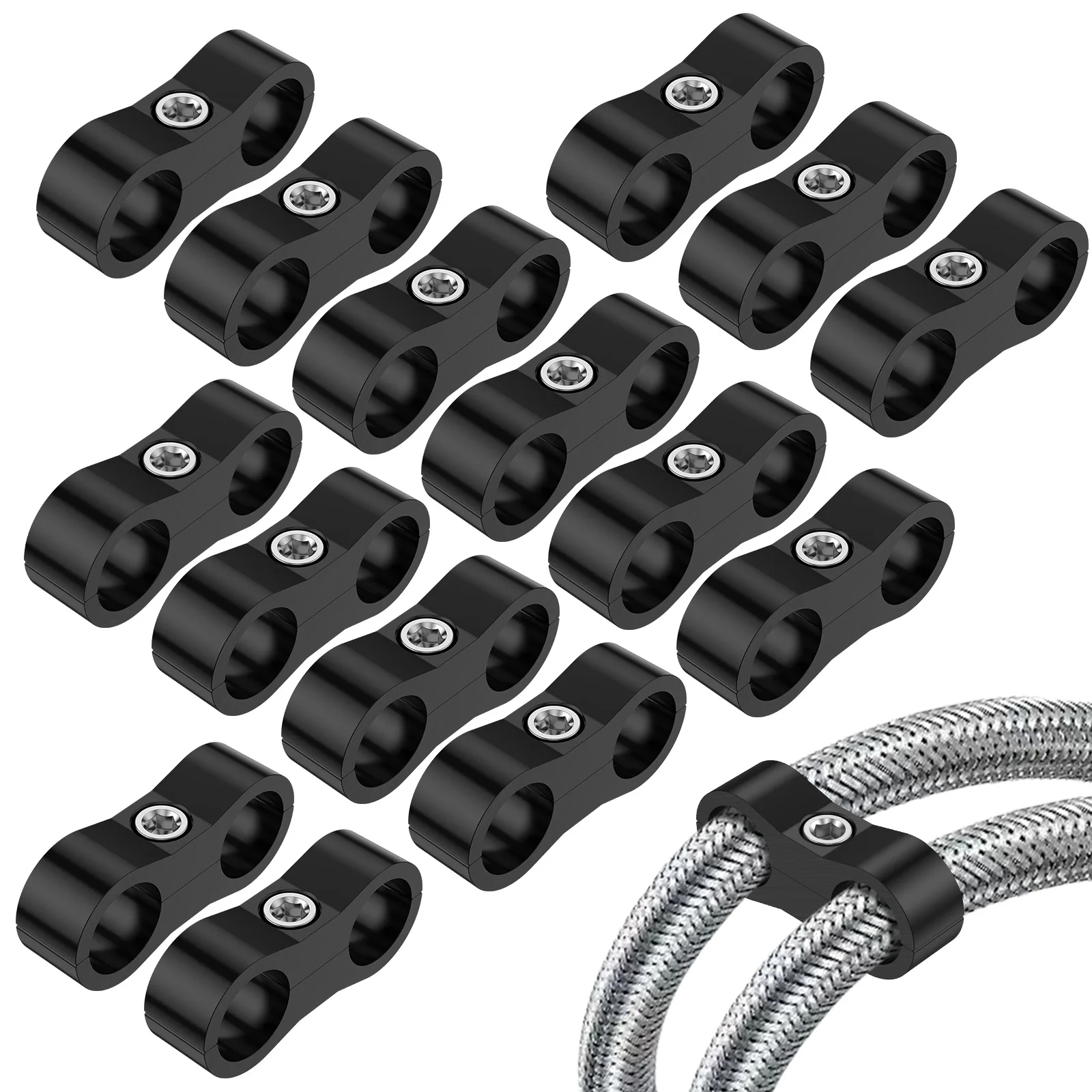 15Pcs 6AN Braided Rubber Hose Line Aluminum Anodized Line Separator 3/8
