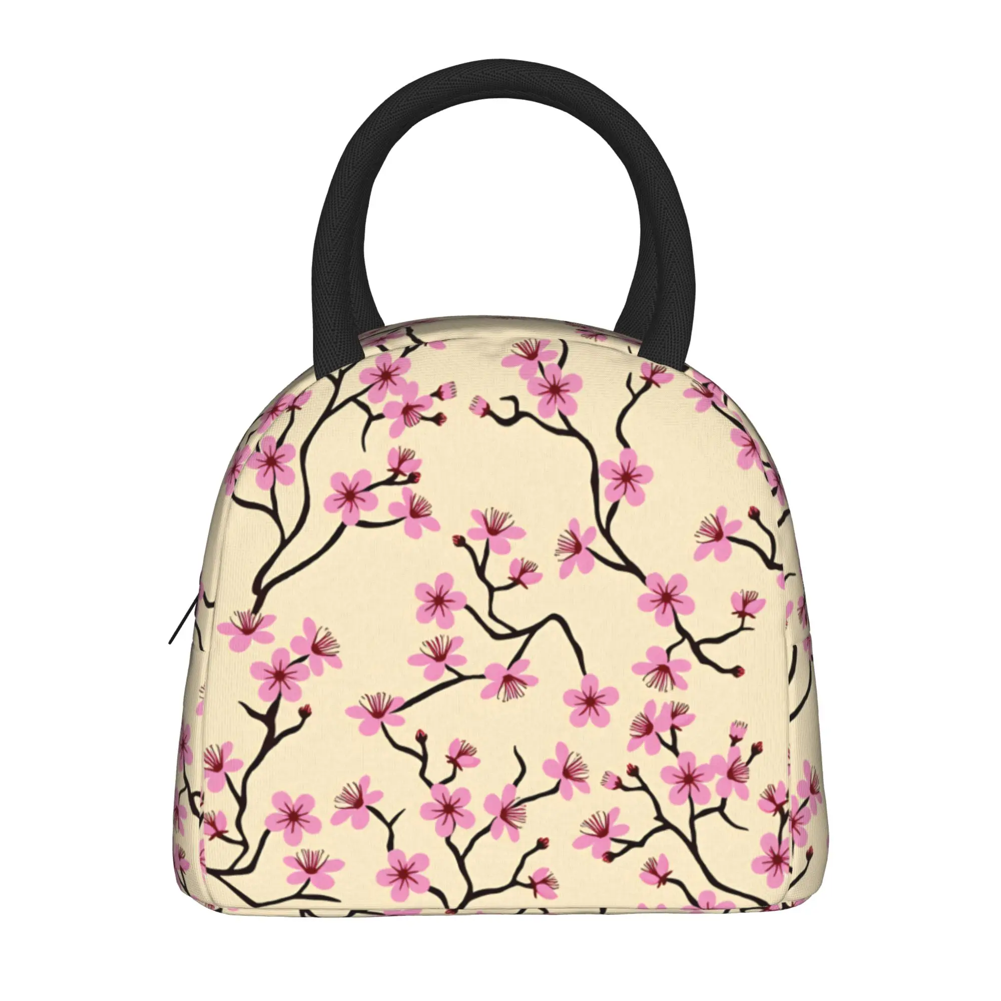 Falling Sakura Cherry Blossom Lunch Bag Travel Lunch Box For Child Kawaii Graphic Design Thermal Tote Handbags Oxford Cooler Bag