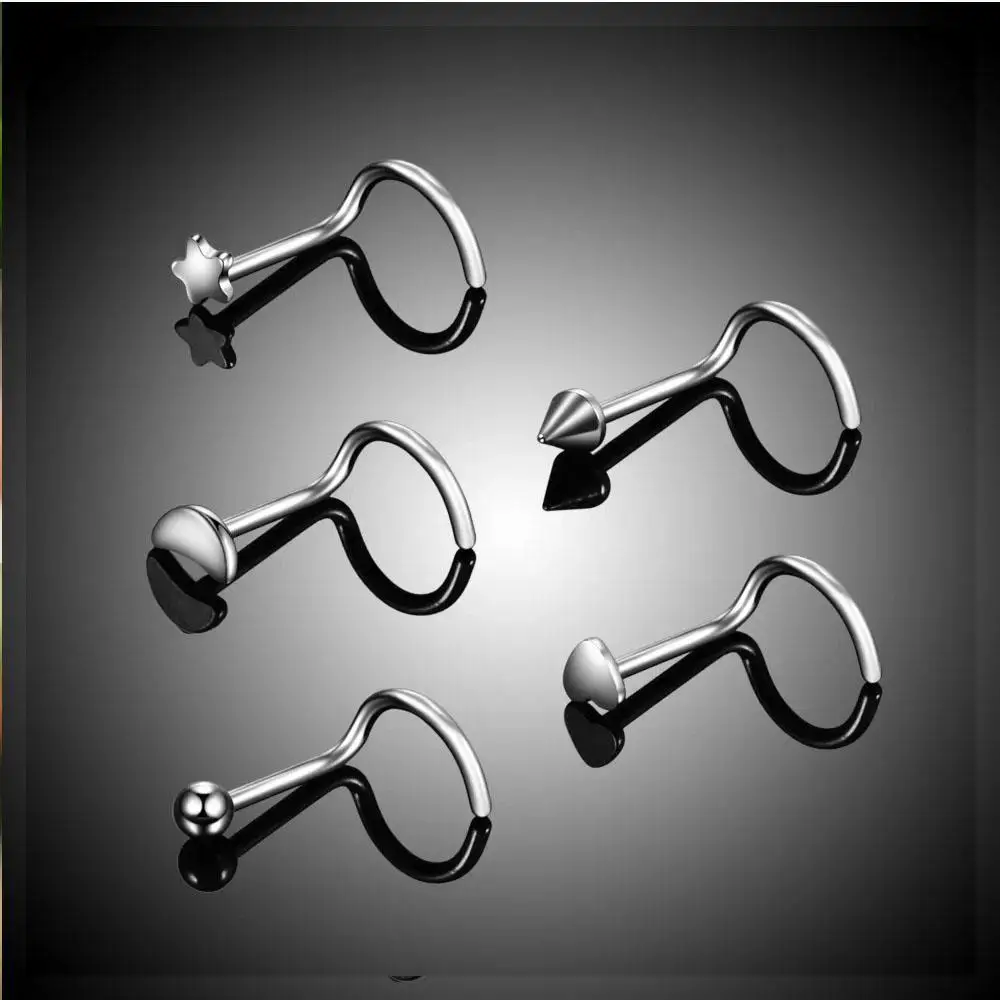 1/5pcs Set de acero inoxidable nariz Stud Set Luna corazón estrella nariz perforación anillos de tornillo L forma Nostril perforación mujeres hombres joyería