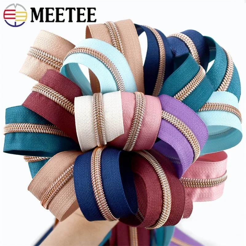 5-30M 5# Nylon Zipper Tapes RoseGold Decorative Zippers Plastic Cabbage Zips Roll Closures for Bags Zip By The Meter Repair Kit