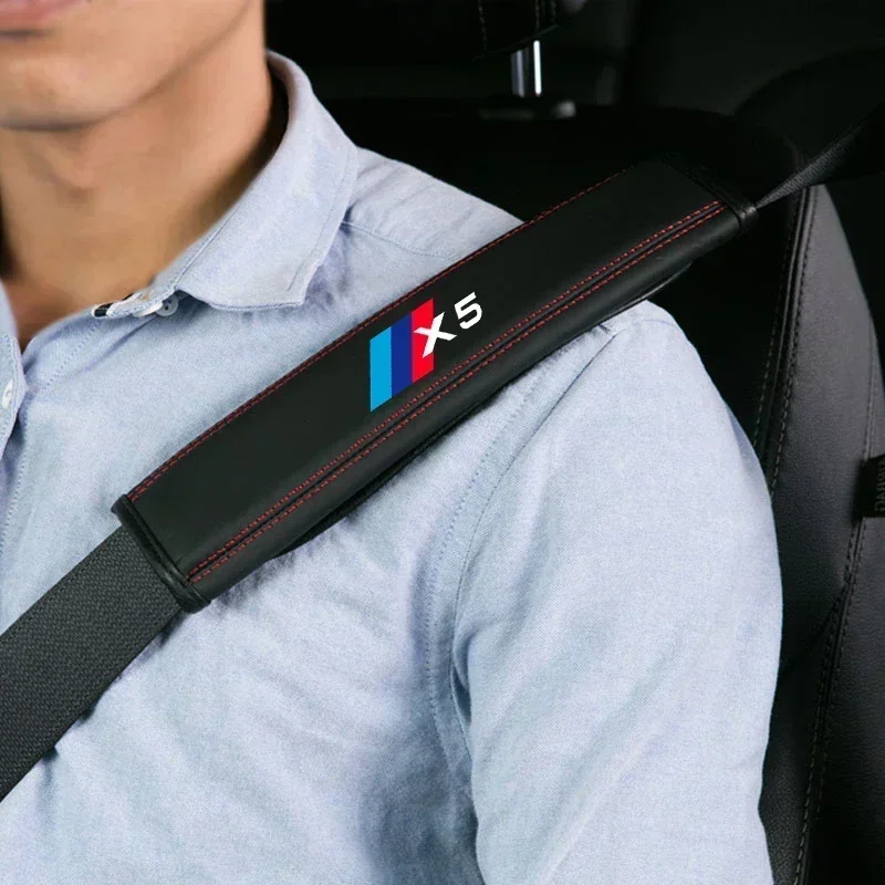 for BMW X1 X2 X3 X4 X5 X6 X7 1pc Cowhide Car Interior Seat Belt Protector Cover For BMW X1 X2 X3 X4 X5 X6 X7 car Auto Accessorie