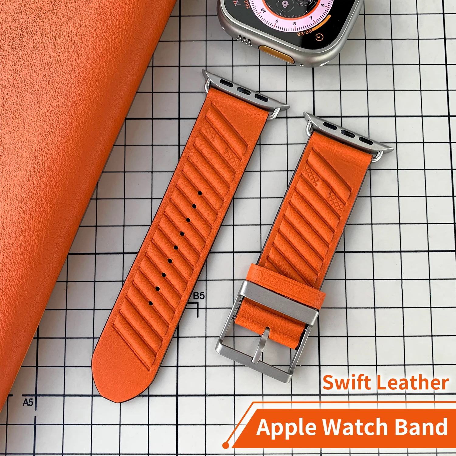 

[New] Kebitt En Mer Bleu Nuit Swift Leather Single Tour Iwatch Band For Apple Watch Ultra2 10 9 8 7 6 Strap 46MM 45 49MM