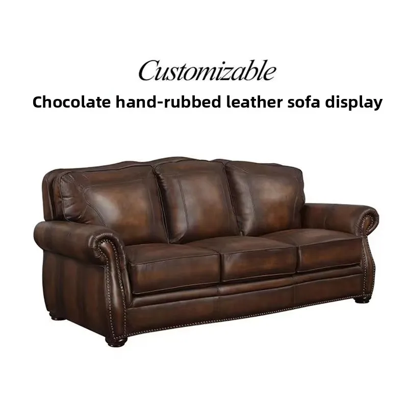 American Style Luxurious Quality Full Cowhide Genuine Leather Sofa Export Foreign Trade High Backrest Living Room Villa European