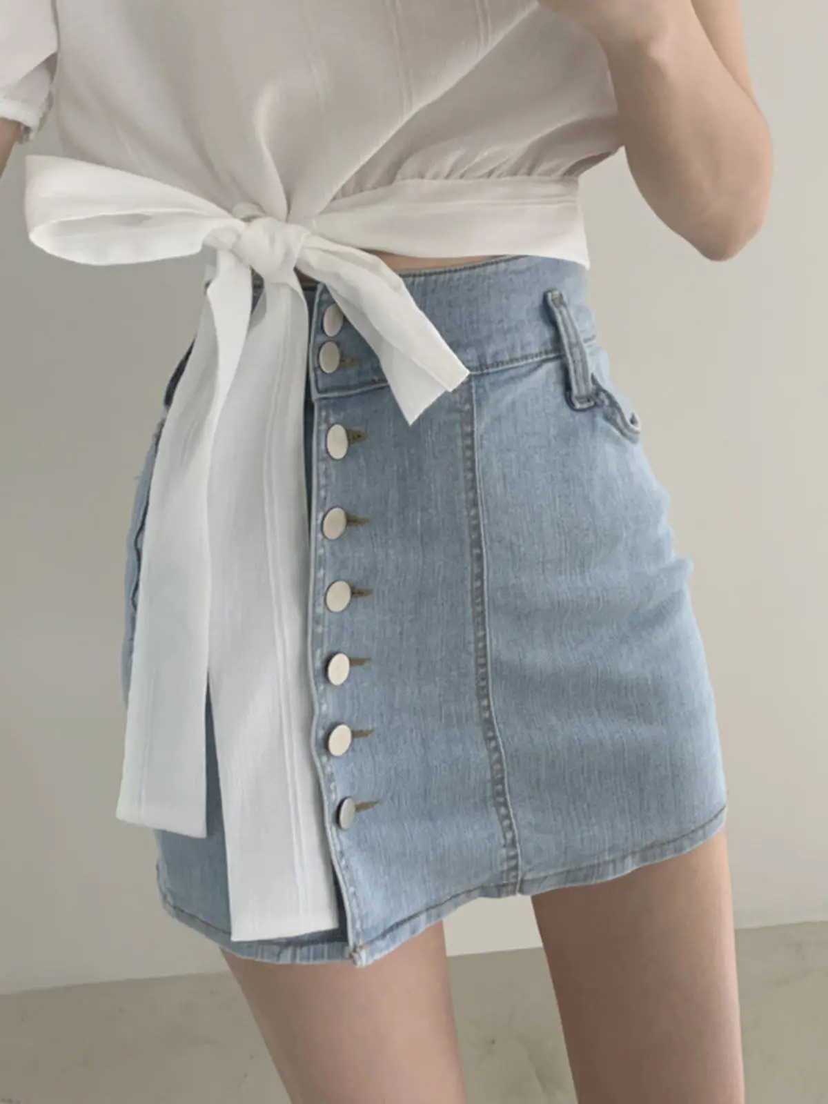 2026 New Women High Waist Stretch Denim Skort, Korean Hot Girl Single Breasted Anti-Chafing Summer Mini Skirt