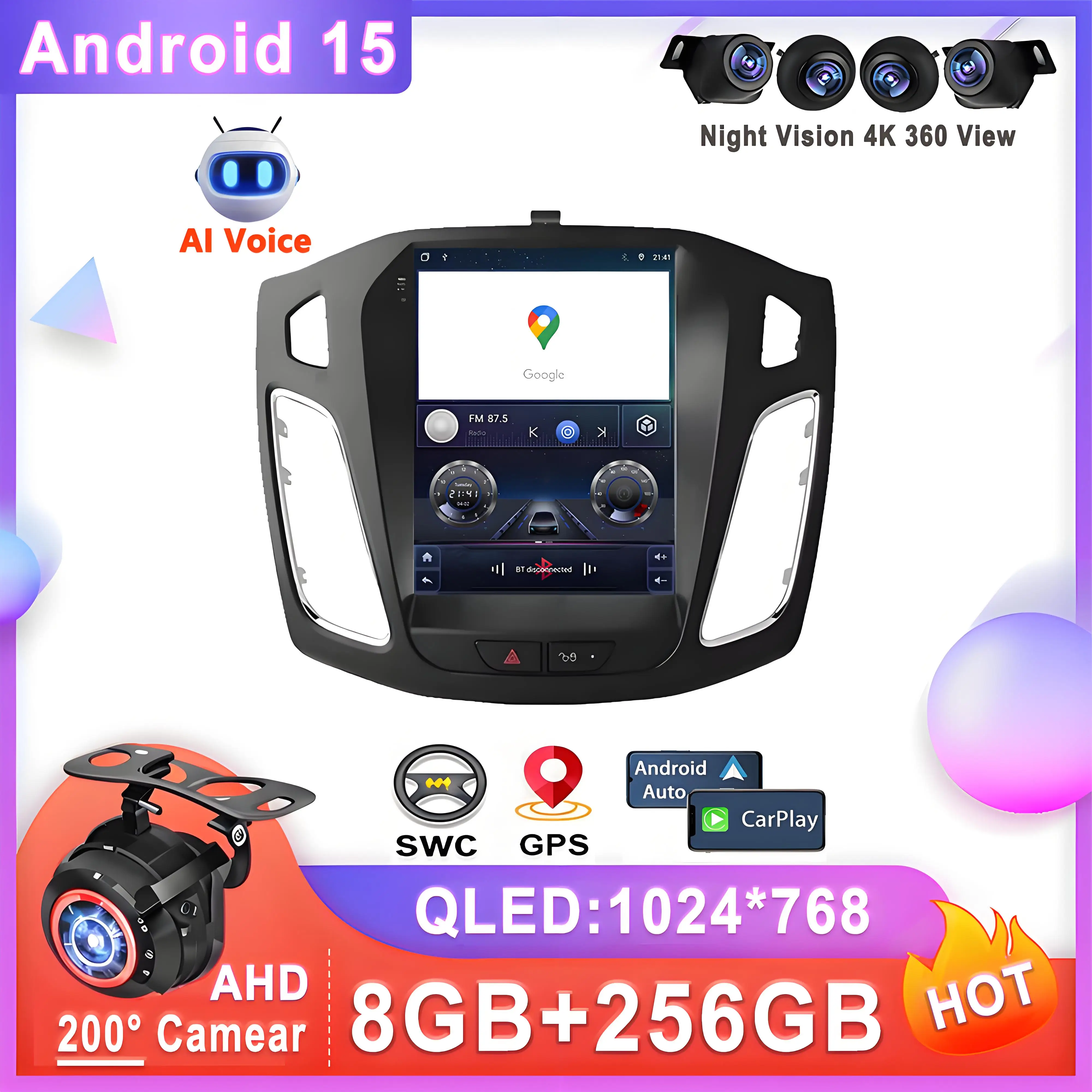 9.7 Inch  Android 15 For Ford Focus 3 Mk 3 2011 2012 - 2019 Auto Multimedia Radio GPS android Monitor Screen TV lettore Video