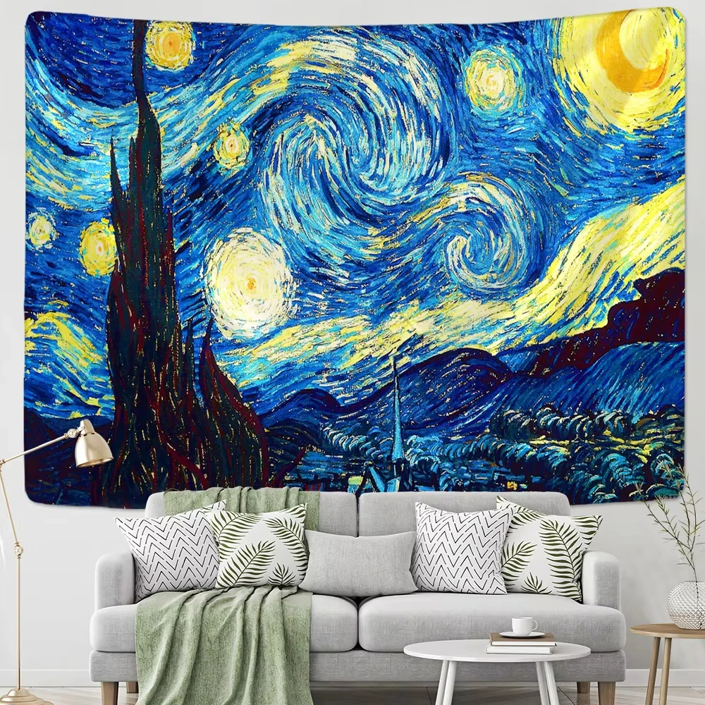 Van Gogh Sternennacht Wandteppich - Berühmter Kunstdruck Wandbehang, Dekorative Decke für Schlafzimmer