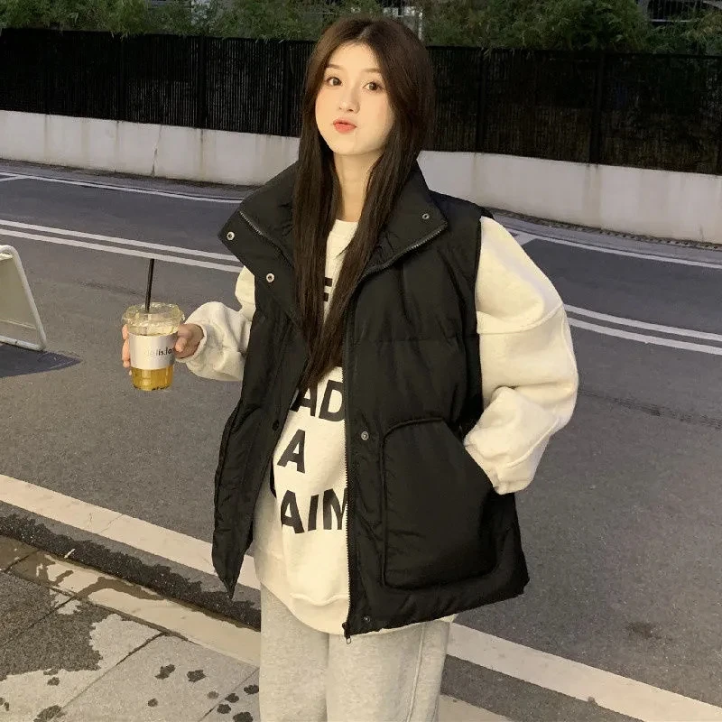 2026 New Autumn Winter Loose Vest Women Jacket Puffer Cotton Vest Female Loose-fit Cropped Tweed Slimming Warm Top Outerwear