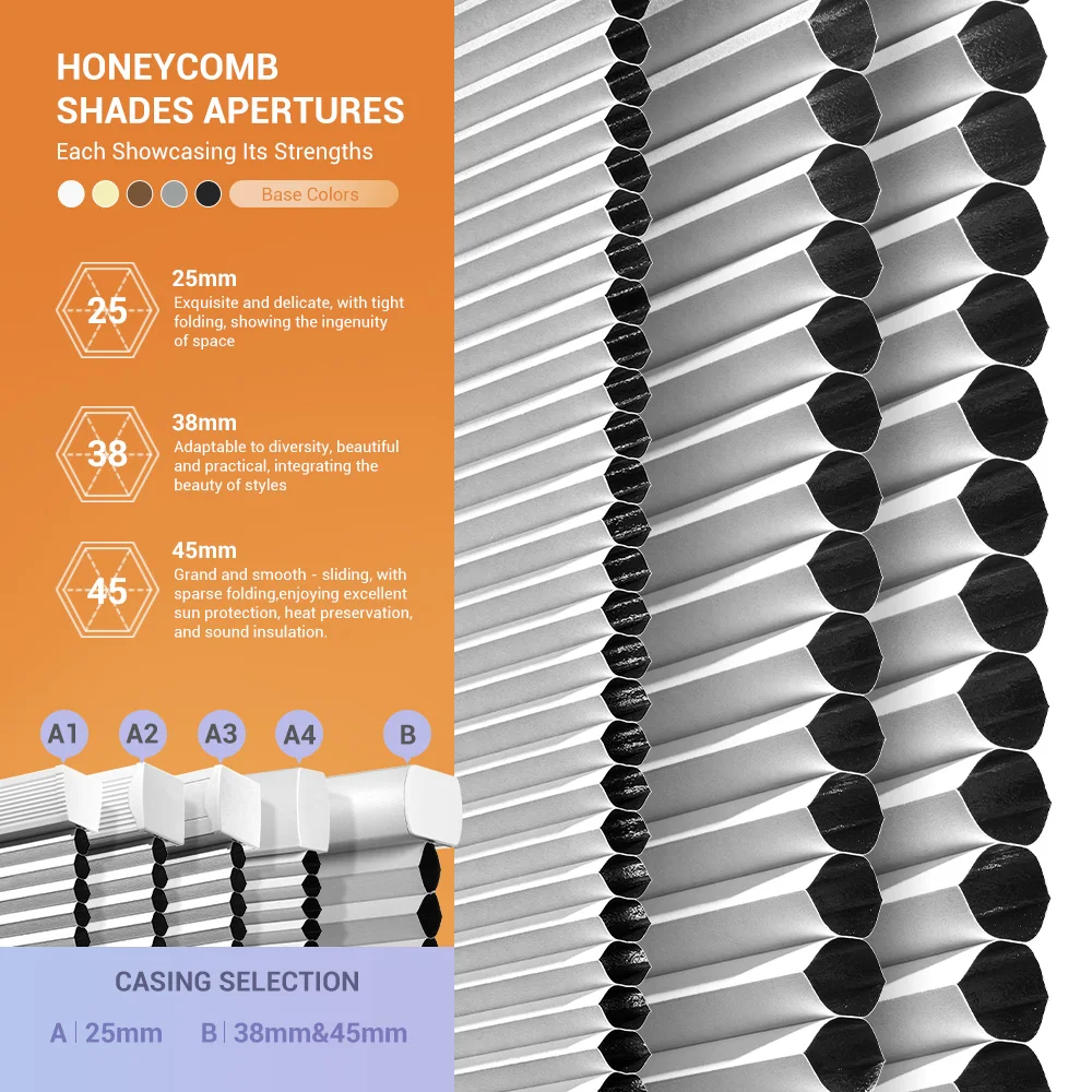 Motorized Blackout Honeycomb Cellular Blinds with Linen Wrapped Edges Cordless Metal Windows Shades for Home & Hotel Black Color