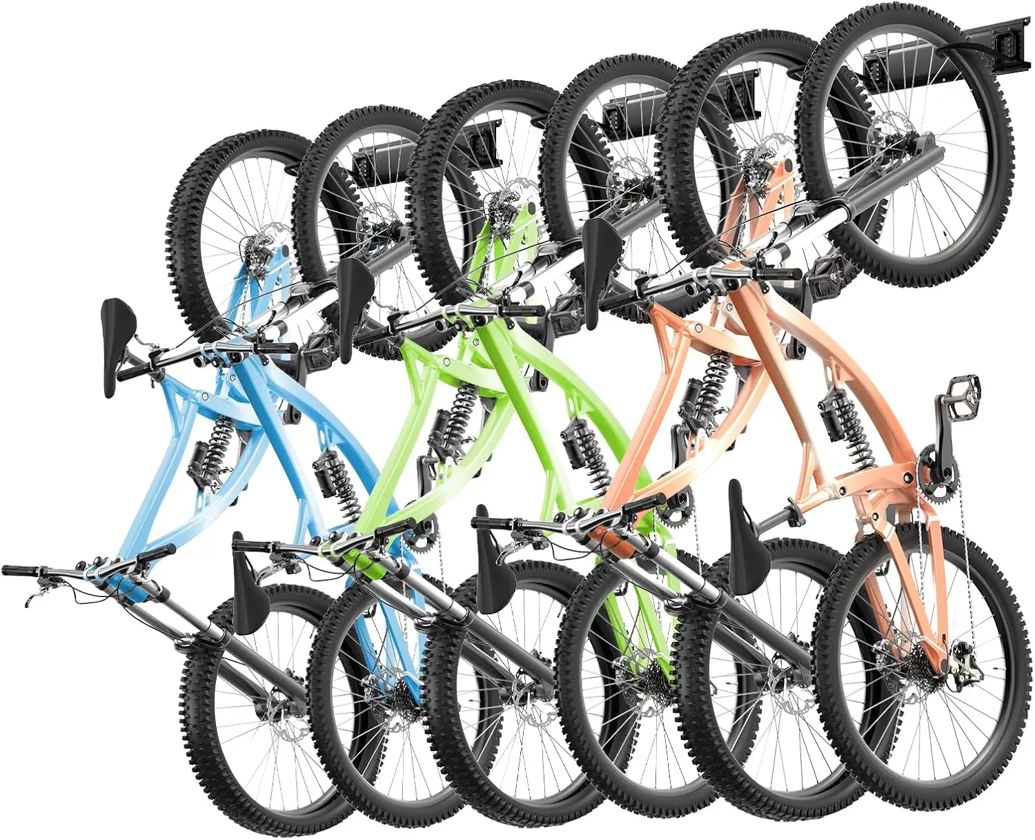 

Bike Storage Rack, 6 Bike Racks and 3 Helmets Hooks, Wall Mount Bike Storage Hanger, Home & Garage Organizer, Customizable
