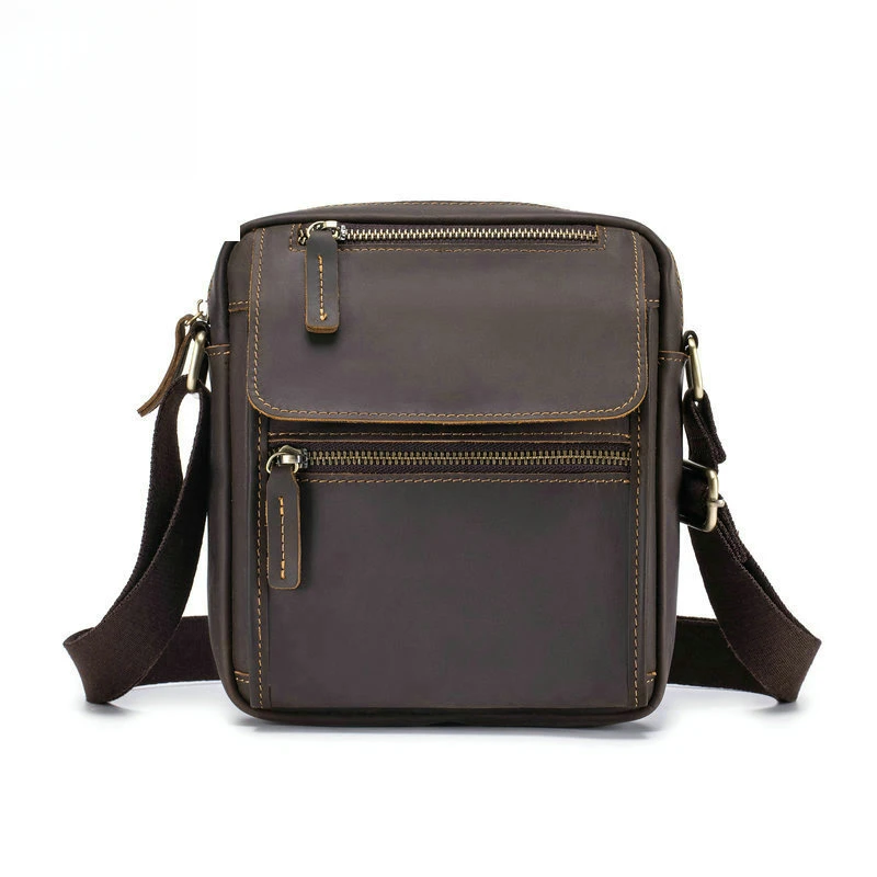 Single-layer cowhide shoulder bag, genuine leather crossbody bag for men, wild horse leather vertical style crossbody bag