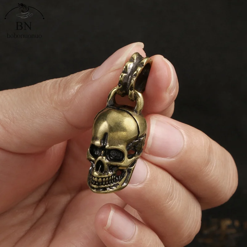 Vintage Punk Skull Head zipper Keyring Hanging Jewelry Pure Copper Motorcycle Car Key Chain Rings Pendant Metal Brass Keychains