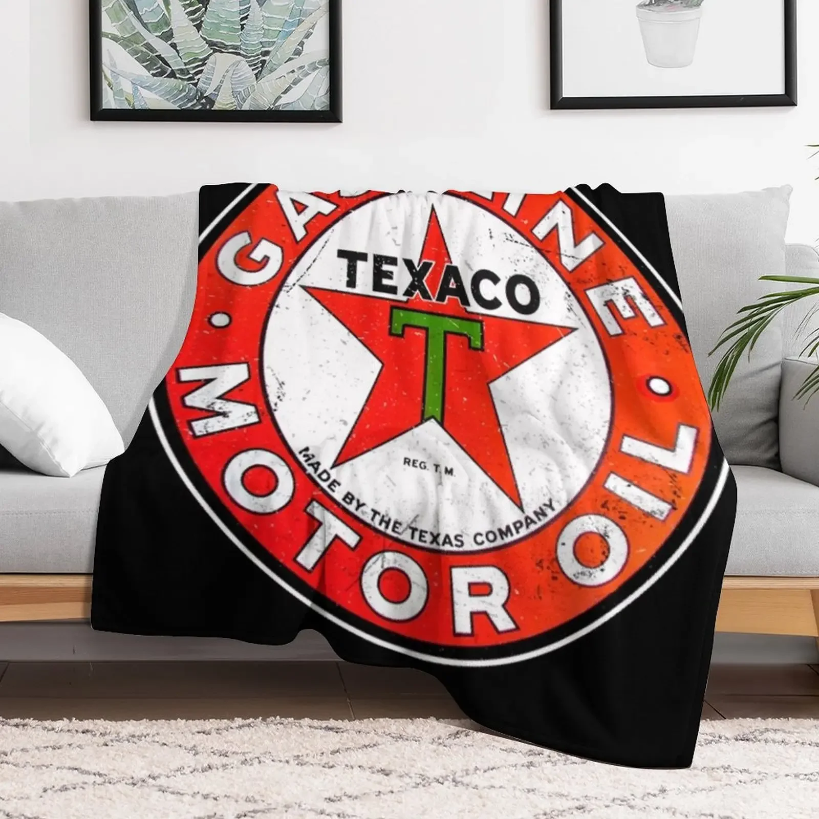 Texaco gasoline motor oil sign Throw Blanket Quilt Furrys Blankets