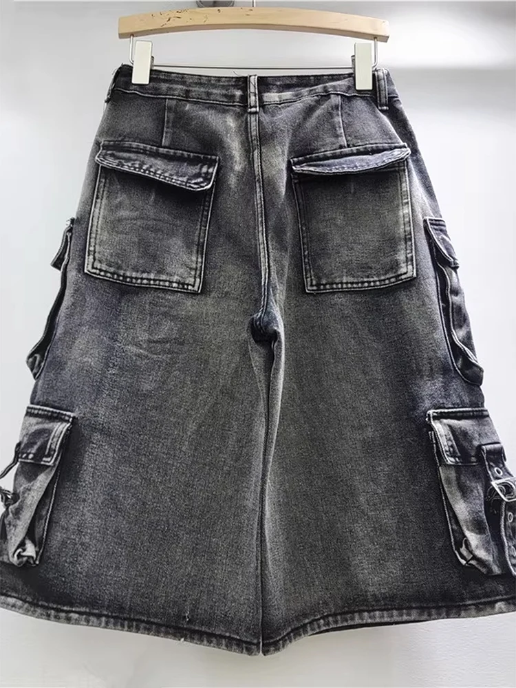 2025 신상 여름 여성 청바지 멀티 포켓 화려한 그래피티 페인팅 종아리 기장 카고 디자인 데님 팬츠