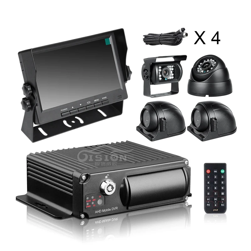 

4PCS 2.0MP Night Vision AHD Car Camera+4CH 1080P H.265 Car Mobile Dvr Recorder+32G SD+7Inch VGA Car Monitor