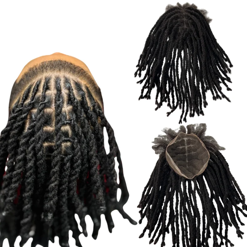

Mongolian Virgin Human Hair System #1b Black Color 12 inches Dreadlocks Twist Braids Toupee 8x10 Full Lace Unit for Black Me