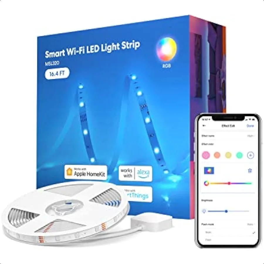 

Умные светодиодные ленты 16,4 фута Wi-Fi для работы с Apple HomeKit Alexa Google Home и SmartThings 16 миллионов цветов с приложением C