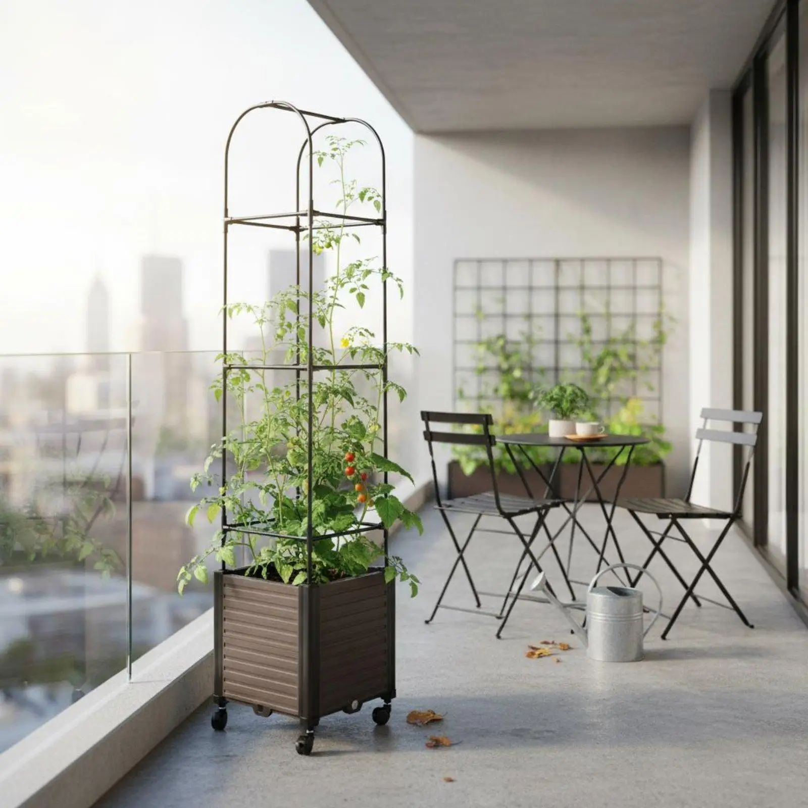 Spacious Planter Trough with Lattice for Vining Plants Outdoor Garden Patio Tall Plastic Plant Pot