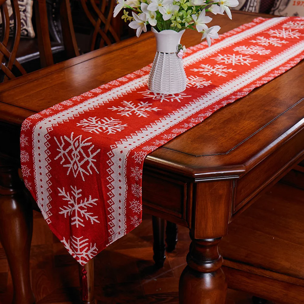 

Snowflake Red Cotton Table Runner Christmas Table Cover Desktop Decoration Dining Tablecloth Household Tea Cloth
