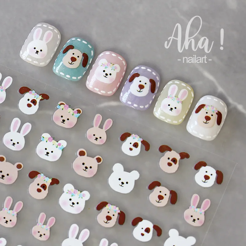 1Pcs Cute Cartoon Nail Art Stickers, Bear, Rabbit, Flowers, Designs, Adhesive Decals for Nails, Manicure Deco Cute Series