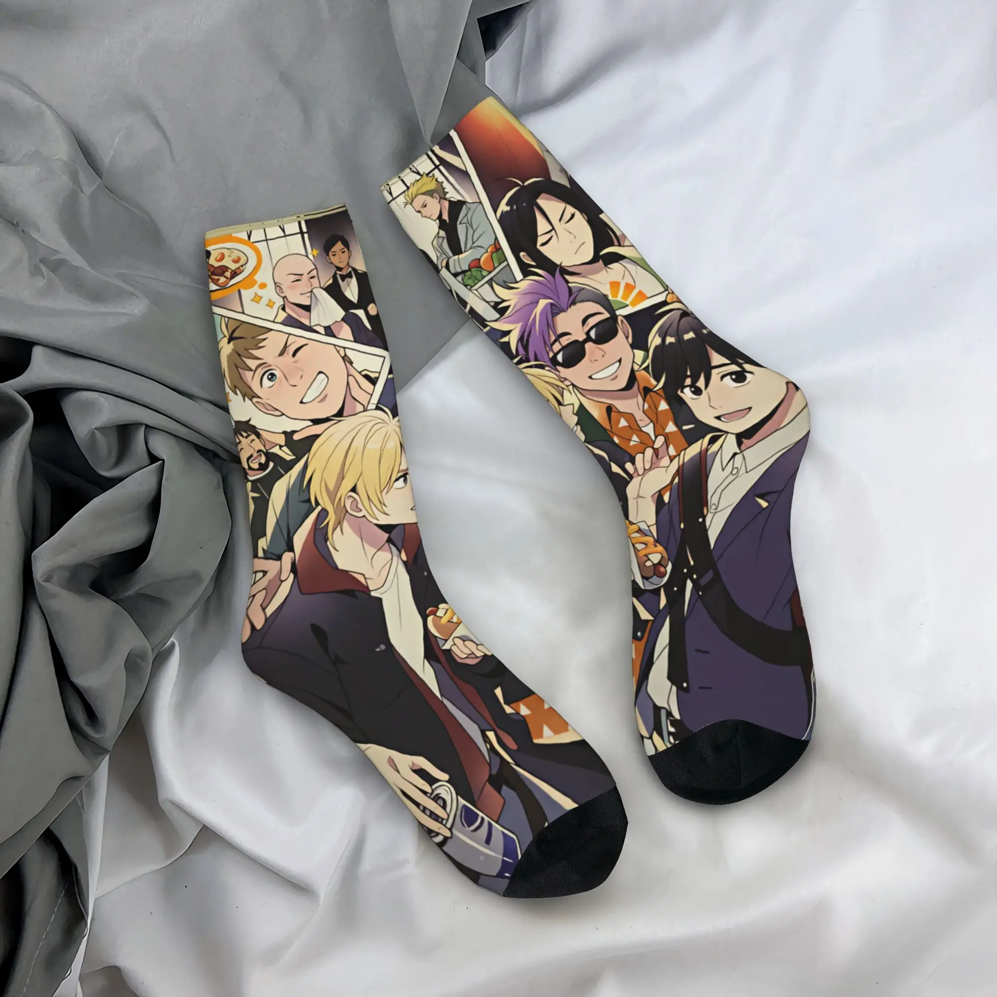 Cool Ash Lynx B-Banana F-Fish Anime Socks Men Women Warm 3D Printing Eiji Okumura Football Sports Socks