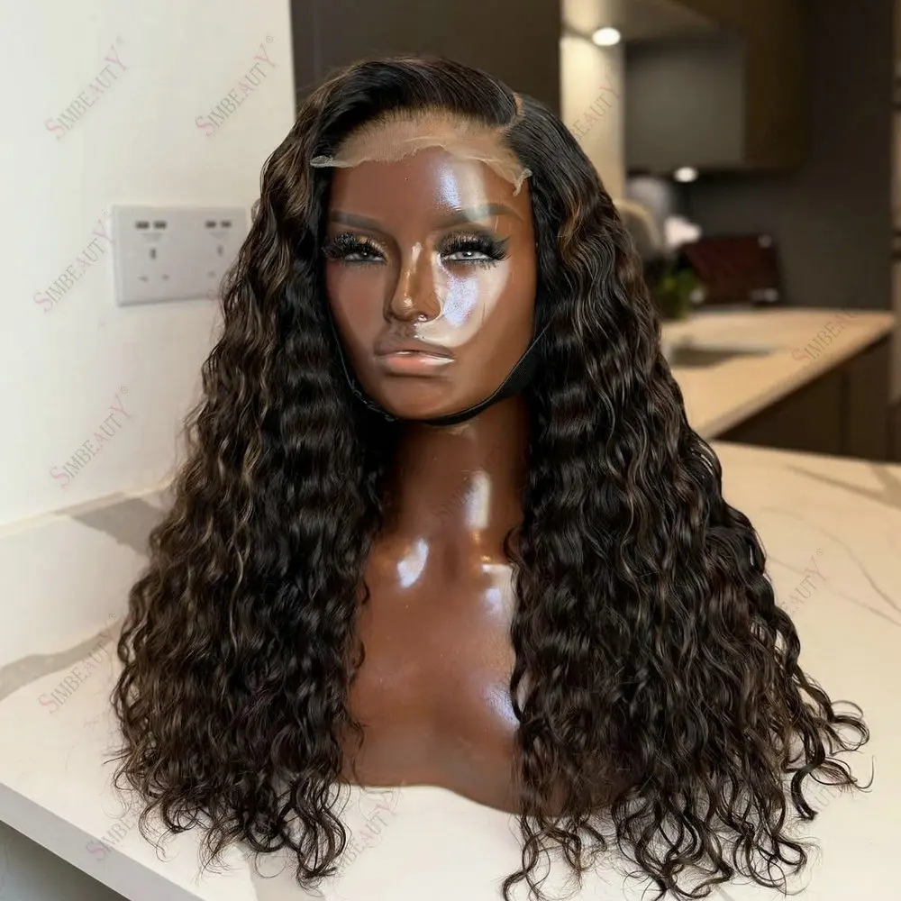 Chocolate Brown Hightlight 360 Lace Frontal Wigs Human Hair 200Density Full Lace 5X5 HD Lace Wigs Pre Plucked Natural Hairline