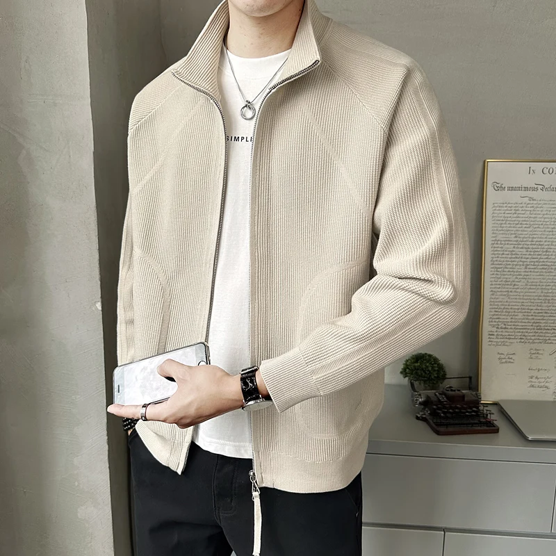 

Модный повседневный мужской свитер-кардиган с воротником-стойкой, осенняя одежда, удобный, дышащий, из нейлоновой ткани