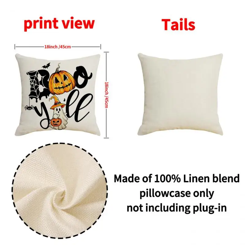 2 Stück Halloween Kürbis-Geist Auto-Print Kissenbezüge aus Polyester für Wohnzimmer-Sofa-Dekoration, Zierkissenbezüge – Detail 5