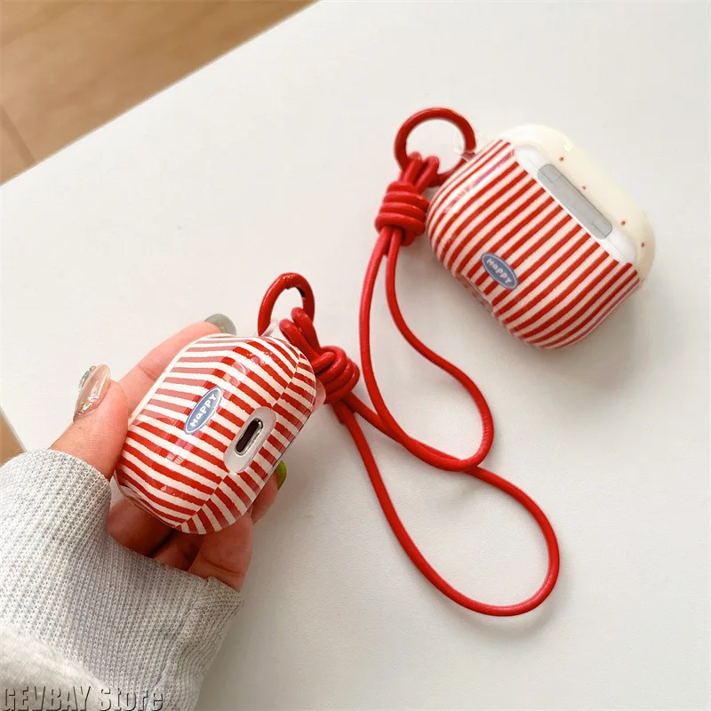 Funda Protectora para Auriculares con Diseño de Rayas y Puntos Rojos, con Anillo Rojo, Compatible con AirPods 4 Pro, Pro2, Pro3