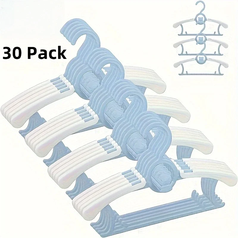30 Pack PP Plastic Baby Clothes Hangers Retractable Anti Slip Durable Closet Wardrobe Bathroom Bedroom Clothing Drying Rack