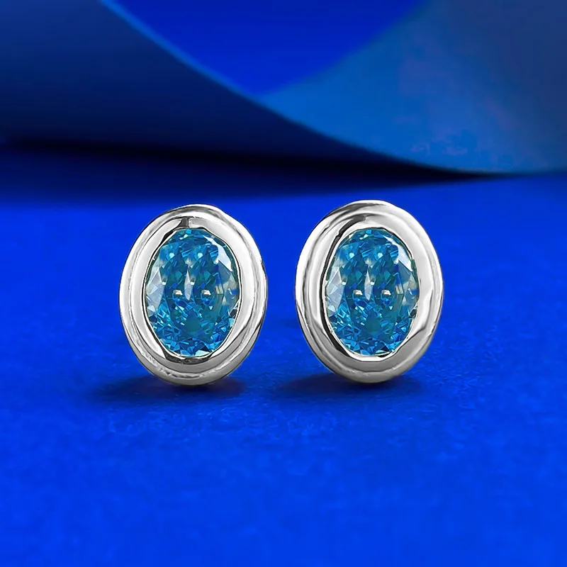 

925 Sterling Silver Rhodium Plated Cubic Zirconia 7x5mm Sky Oval Stud Earrings for Women