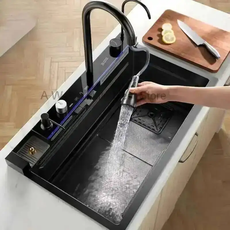 for Smart Sinks Creative Kitchen Apartments Modern Metal Multi-functional Sinks Luxury Household Kitchen Sinks for Rental Houses