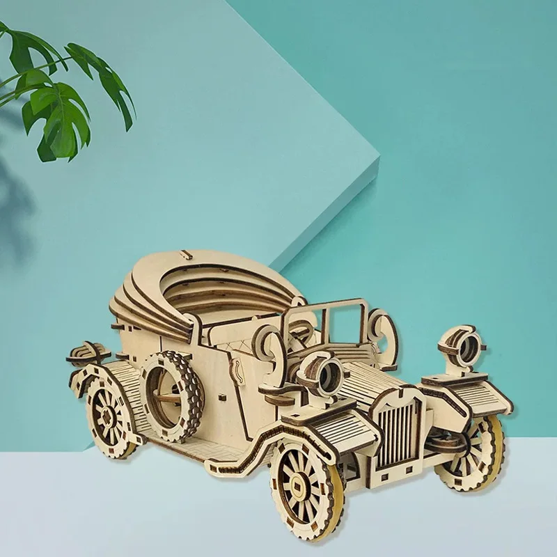DIY Materials 3D Puzzle Wooden Retro Convertible Classic Car Model High-difficulty Creative Puzzle Toy Ornaments