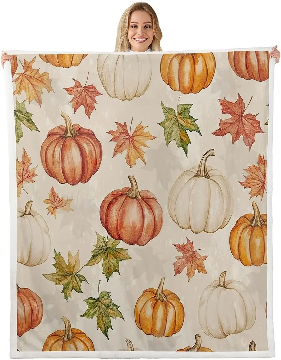 Autumn Maple Leaves Fuzzy Blanket for Boys Kids Fall Leaves Thanksgiving Harvest Kids Throw Blanket for Bedroom, Autumn Maple