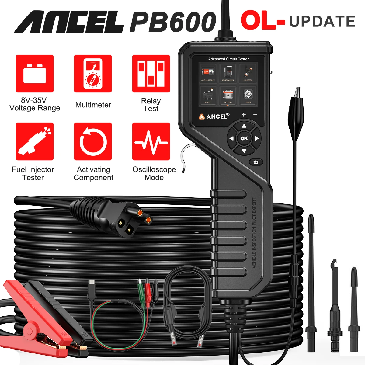 

Комплект автомобильного зонда 12 В/24 В, электрический зонд, тестер тока ANCEL PB600, диагностический инструмент для осмотра реле автобатареи