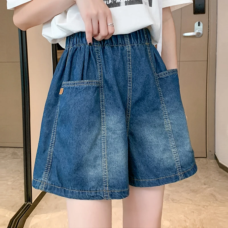 

Loose M-5XL 6XL Large Size Denim Shorts Women Casual Summer Wide Leg Jeans Short Pants Femme Elastic High Waist Pockets Shorts