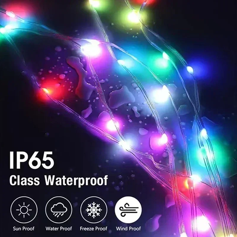 USB RGBIC LED Smart Fairy Lights APP Control Bluetooth String Light Waterproof Music PVC Wire DIY Birthday Party Christmas Tree