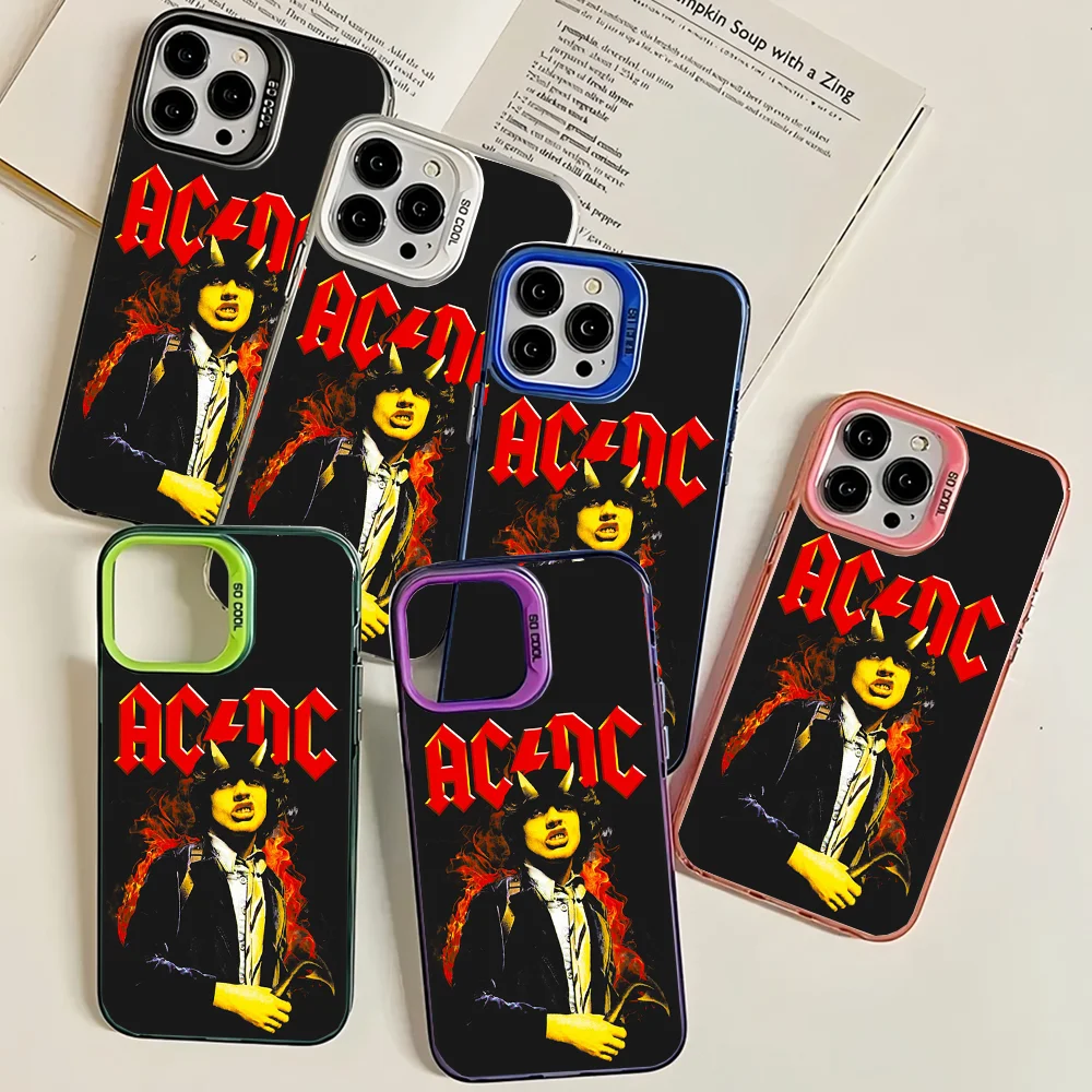 AcDc Rock Phone Case IMD Color Silver Shell For IPhone 16 15 14 13 12 11 Pro Max Plus