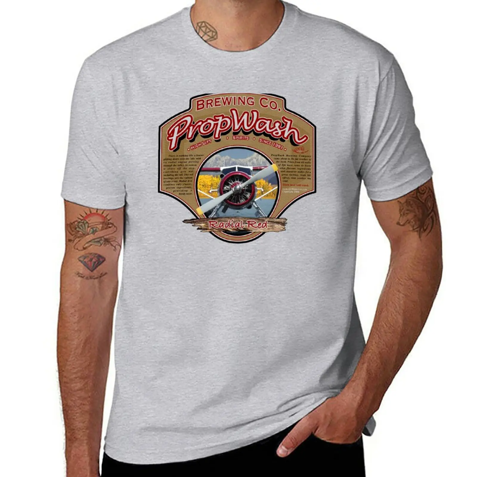 

PropWash Brewing Co. - Radial Red DHC-2 Beaver Floatplane T-Shirt Short sleeve tee graphics tees hippie clothes t shirts for men