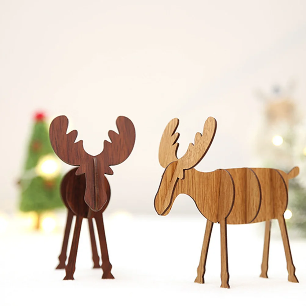 

Small Size Coffee Christmas Deer Elk Wooden Decoration Vintage Style Standing Cartoon Look Real for Living Room Bedroom Party