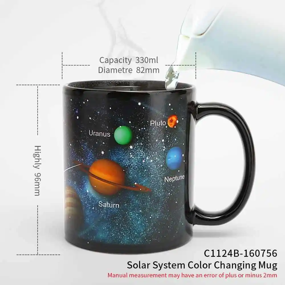 創造的な色が変わるセラミックマグカップ-星空太陽系-温度感知-変化する星の海-大容量カップ