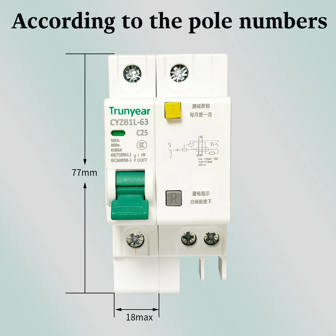 RCCB C Type AC230V MCB Leakage Protector Overload Short Circuit Protection Residual Current Circuit Breaker Switch