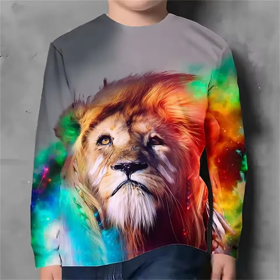 kids t‑shirt,long sleeve crew neck tee,neon glow effect design,funky monkey dj graphic,gradient casual pullover for boys outfits