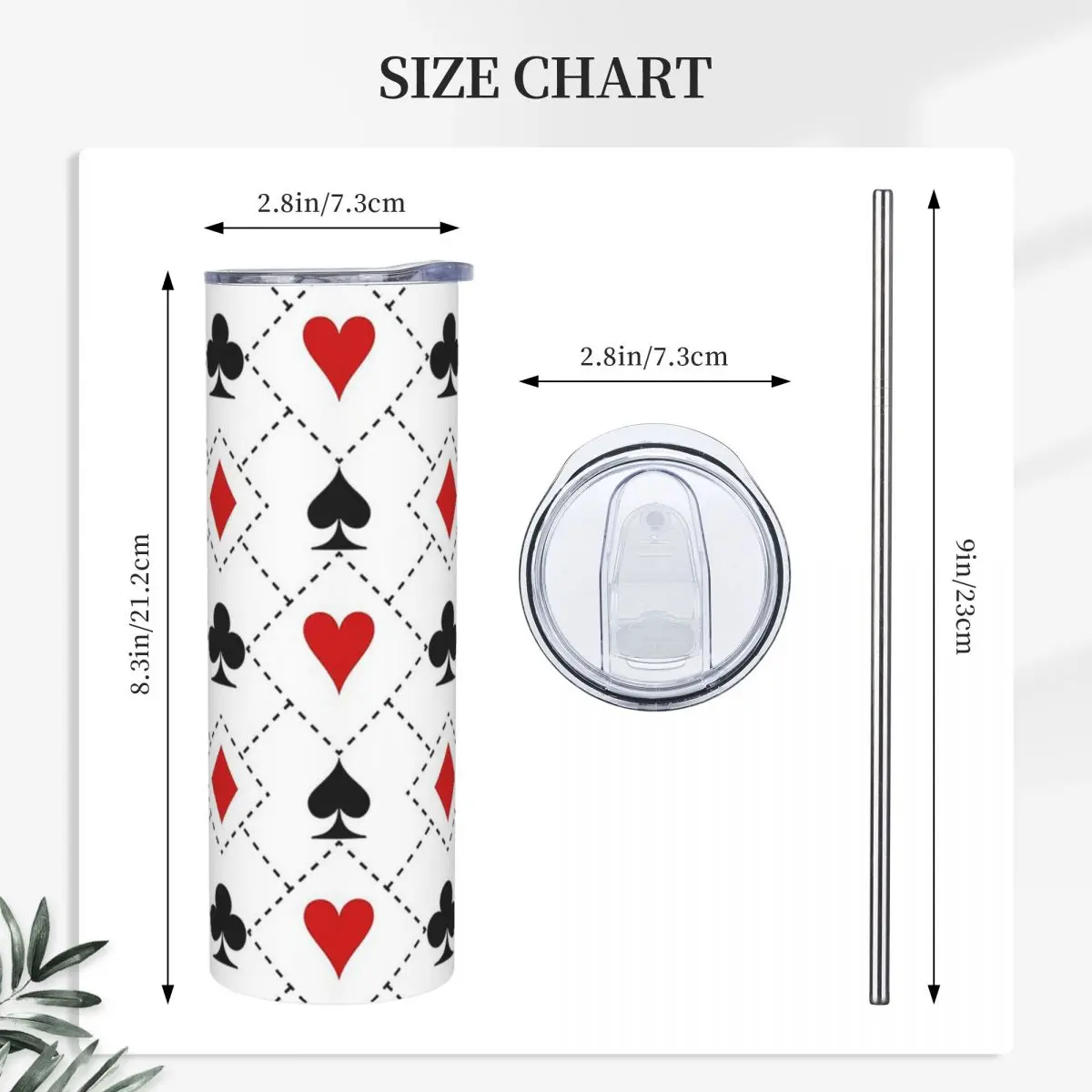 Playing Cards Suit Symbols Pattern Stainless Steel Tumbler Vacuum Insulated Mug Thermal Cold Cups Straw With Lid 20oz