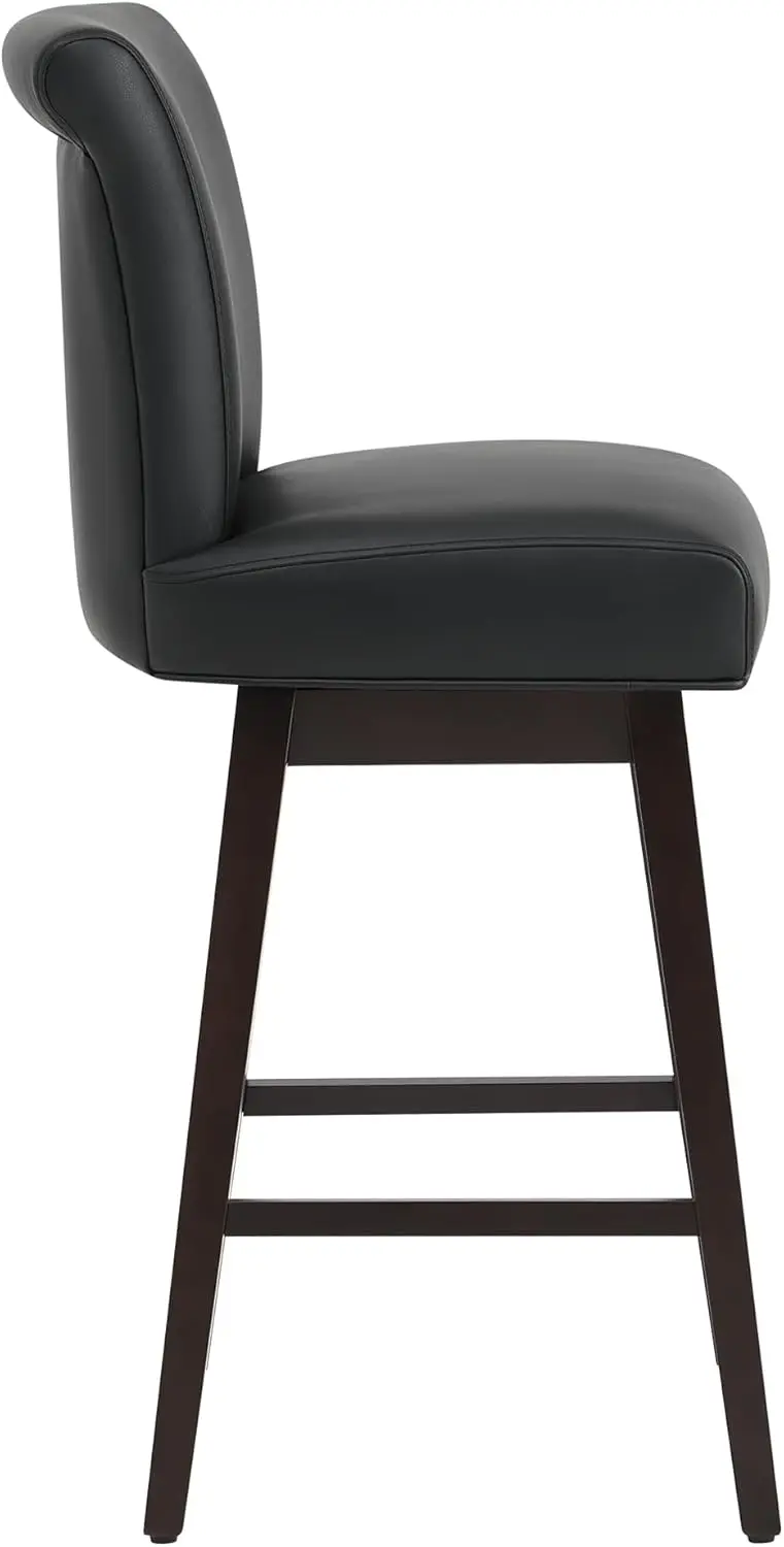 Chita 30 Inch Teller Hoogte Draaibare Barkrukken Set Van 2, Fsc Gecertificeerde Moderne Gestoffeerde Faux Lederen Draaibare Barkruk Stoelen