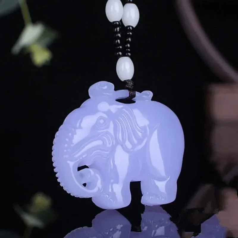 

Natural Blue-violet Jade Hand-carved Elephant Pendant Fashion Boutique Jewelry for Men and Women Auspicious Wishful Necklace